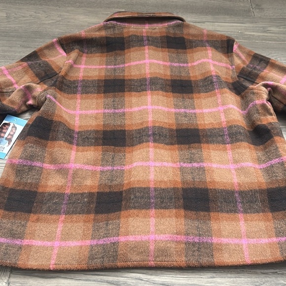 BB Dakota X Steve Madden | Brown and pink plaid boxy shacket jacket NWT Size L - Picture 12 of 13